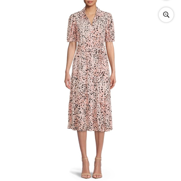 Time and Tru Dresses & Skirts - Time and Tru Dress Pink Animal Print Midi Button Front Short Sleeve Medium